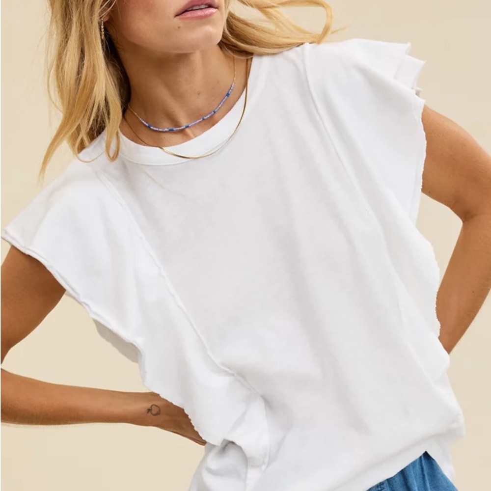Aerie White Ruffle Muscle Tee